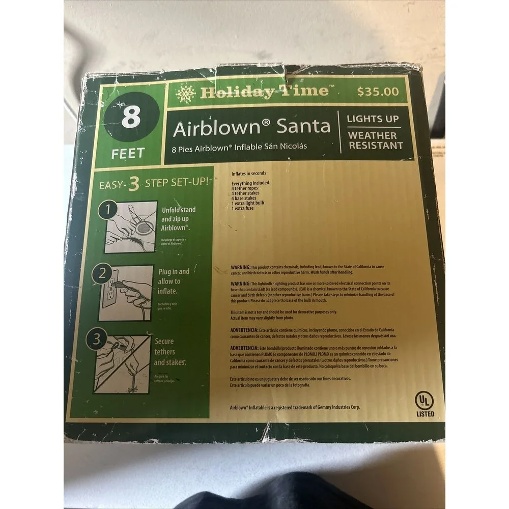 Holiday Christmas Lighted SANTA CLAUS 8ft Tall Yard Decoration Box